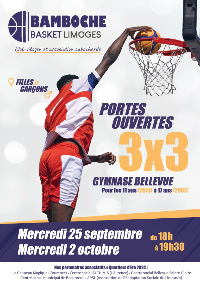 Portes Ouvertes 3×3 mercredis 25 sept. et 2 oct., gymnase Bellevue